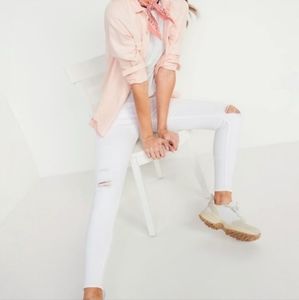 Old Navy Distressed White Rockstar Super Skinny Mid-Rise Jeggings (Size 10)